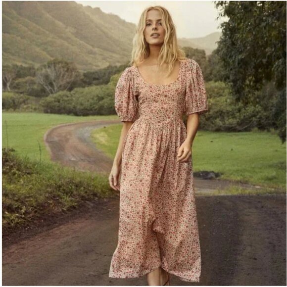 Abrielle Dress Coral Poppy Bell Floral - Picture 7 of 8